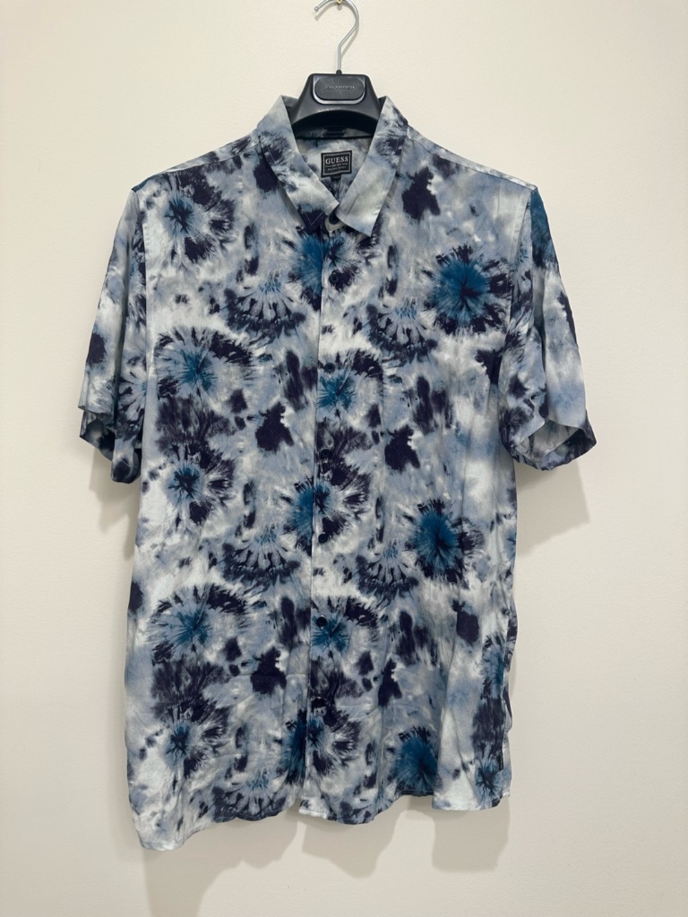 Guess Blue and Navy Tie-Dye Short-Sleeve Button-Up Shirt